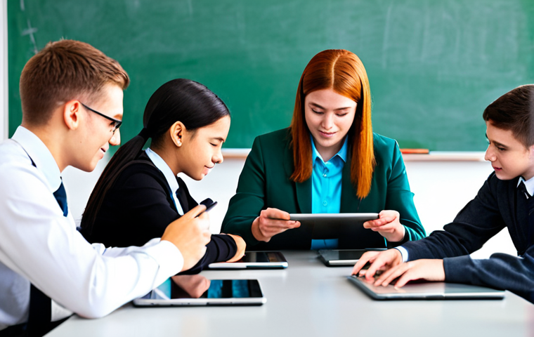 **

"A diverse group of fully clothed students in a modern classroom, working on tablets and computers, appropriate attire, safe for work, teacher assisting individual students, perfect anatomy, correct proportions, natural pose, professional environment, high quality, well-formed hands, proper finger count, natural body proportions, family-friendly, professional, modest clothing, bright and engaging learning atmosphere"

**