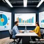Home 17 학습 데이터 분석에서의 비즈니스 인사이트 - A modern office scene showing a diverse team of business professionals gathered around a large digit...